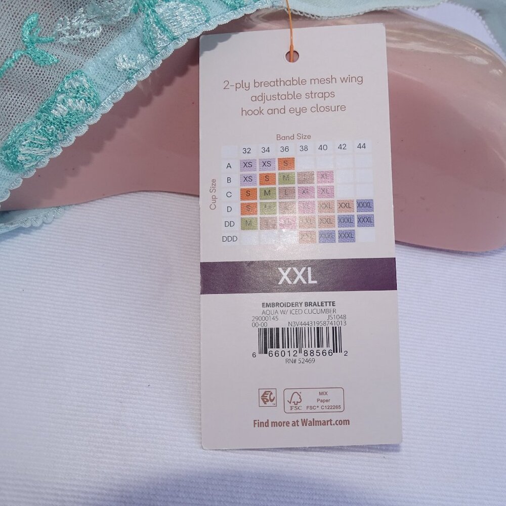 Joyspun Mint Green Soft Wirefree Embroidered Bralette XXL New - Picture 5 of 5